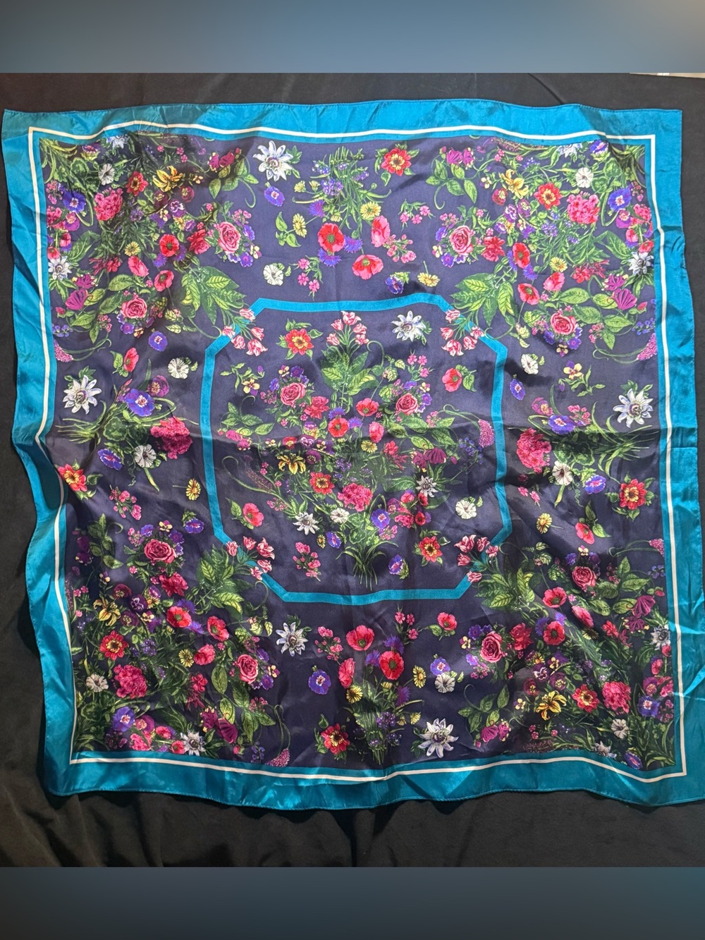 Floral Scarf in Navy & Teal